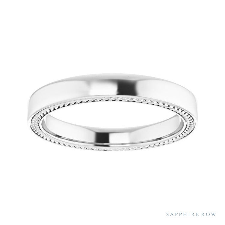 Sapphire Row Gold Wheat Pattern Inlay Band - 14K White Gold, 3 mm (view 3)