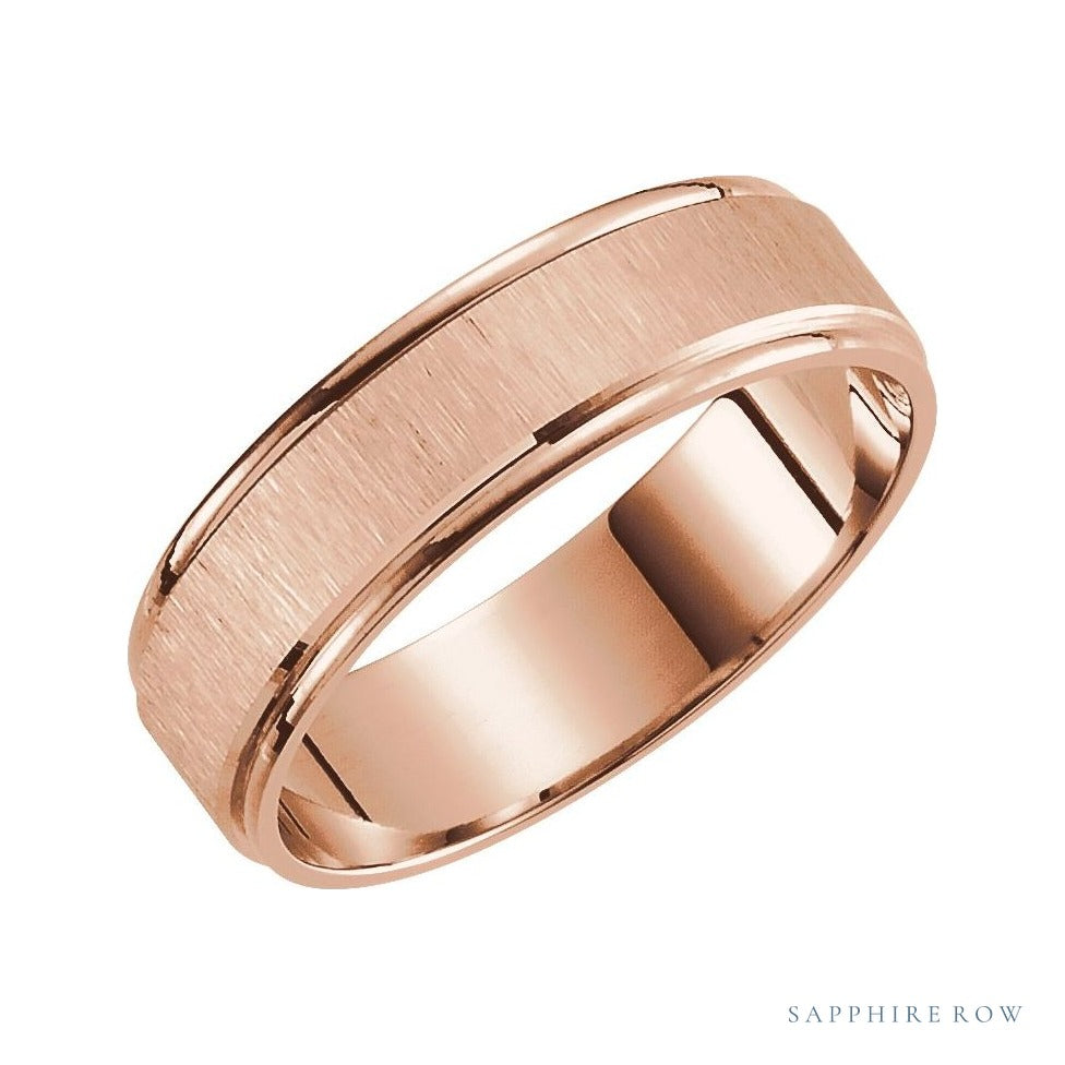 Sapphire Row Gold Lightweight Grooved Satin Band - 14K Rose Gold, 8