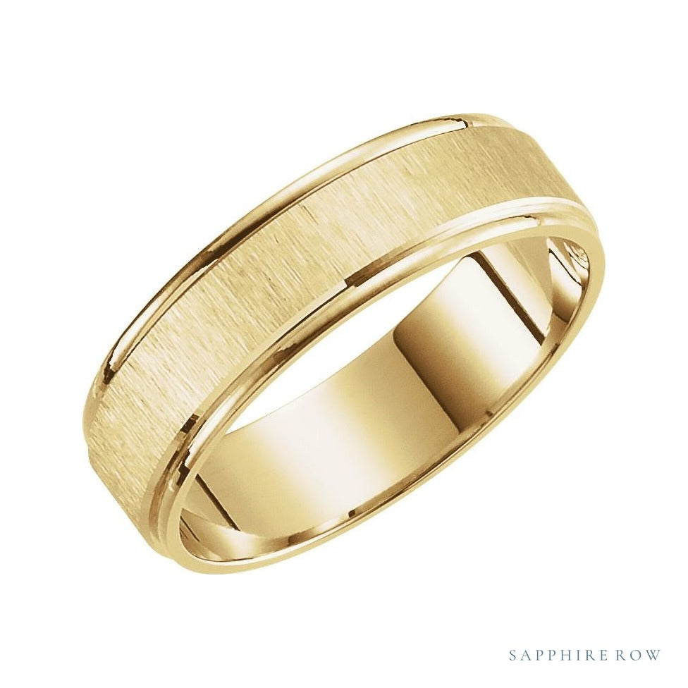 Sapphire Row Gold Lightweight Grooved Satin Band - 14K Yellow Gold