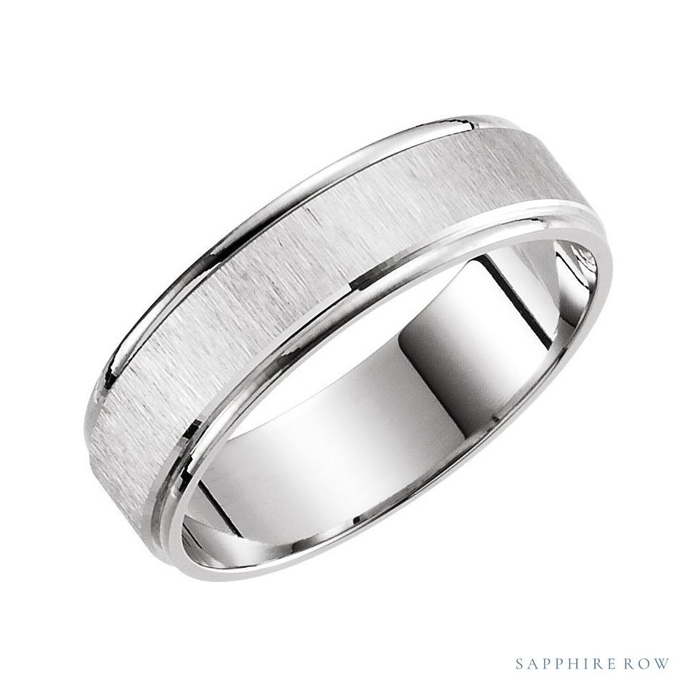 Sapphire Row Gold Lightweight Grooved Satin Band - 14K White Gold