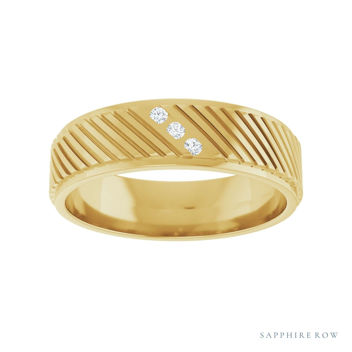 Sapphire Row Natural Diamond Diagonal-Groove Band - 14K Yellow Gold, 10 (view 3)
