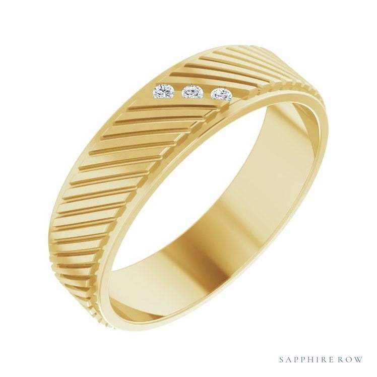 Sapphire Row Natural Diamond Diagonal-Groove Band - 14K Yellow Gold, 11