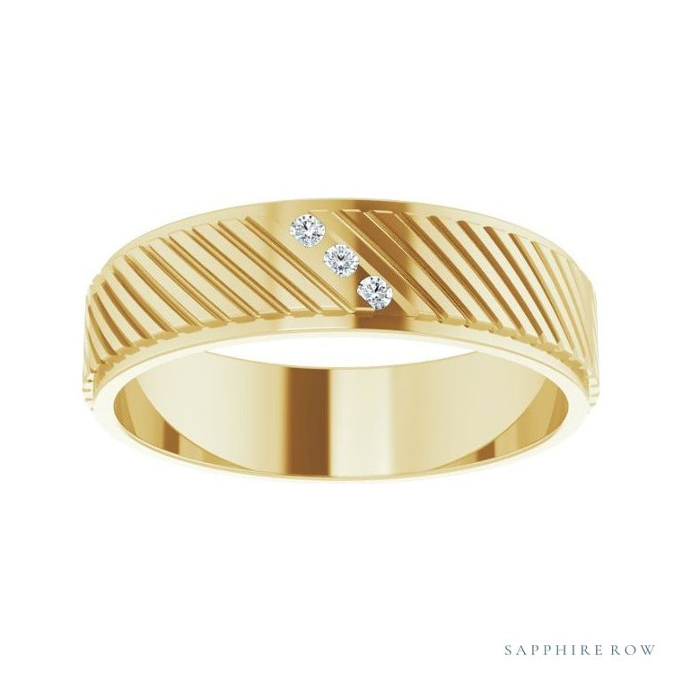Sapphire Row Natural Diamond Diagonal-Groove Band - 14K Yellow Gold, 11 (view 3)