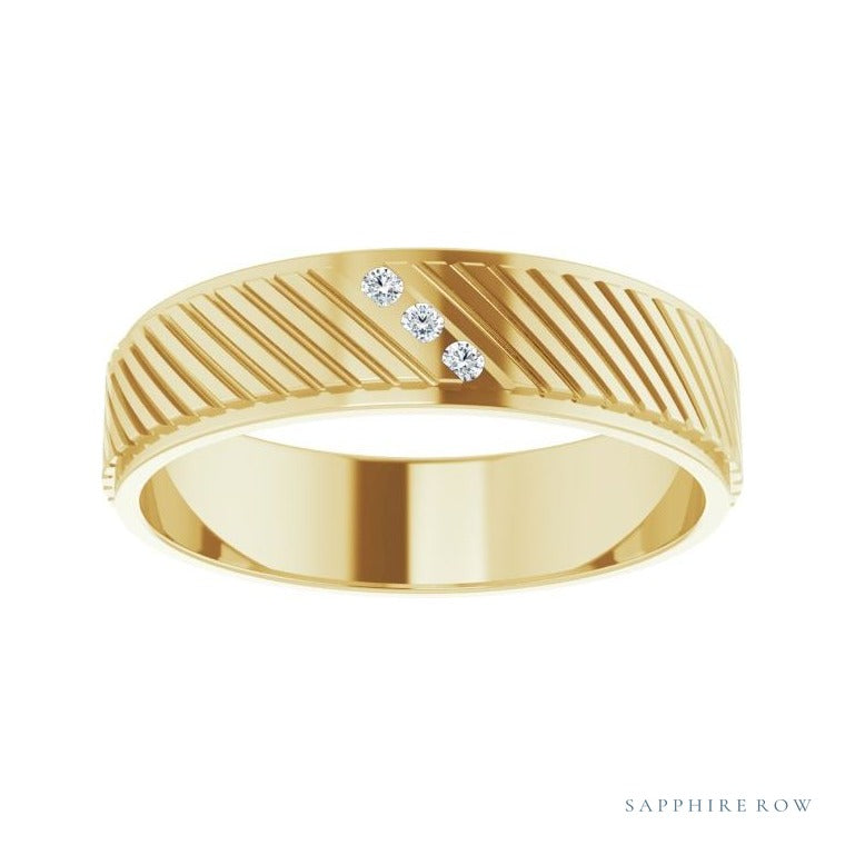 Sapphire Row Natural Diamond Diagonal-Groove Band - 14K Yellow Gold, 12 (view 3)