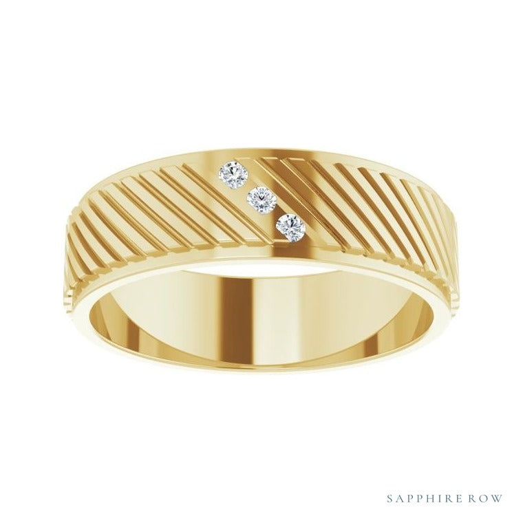 Sapphire Row Natural Diamond Diagonal-Groove Band - 14K Yellow Gold, 8.5 (view 3)