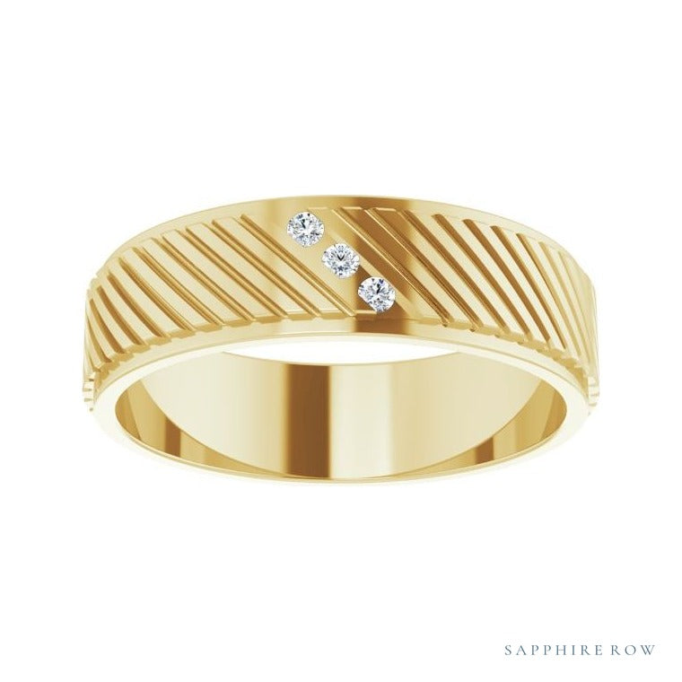 Sapphire Row Natural Diamond Diagonal-Groove Band - 14K Yellow Gold, 9.5 (view 3)