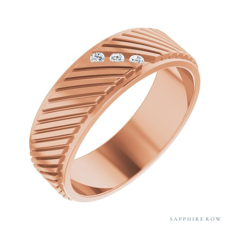 Sapphire Row Natural Diamond Diagonal-Groove Band - 14K Rose Gold, 7.5