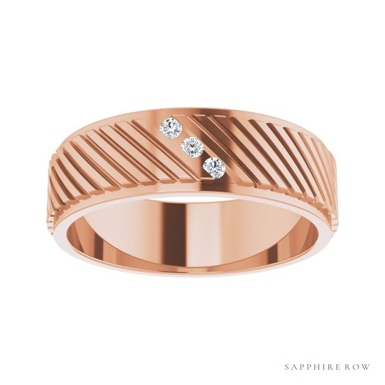 Sapphire Row Natural Diamond Diagonal-Groove Band - 14K Rose Gold, 7.5 (view 3)