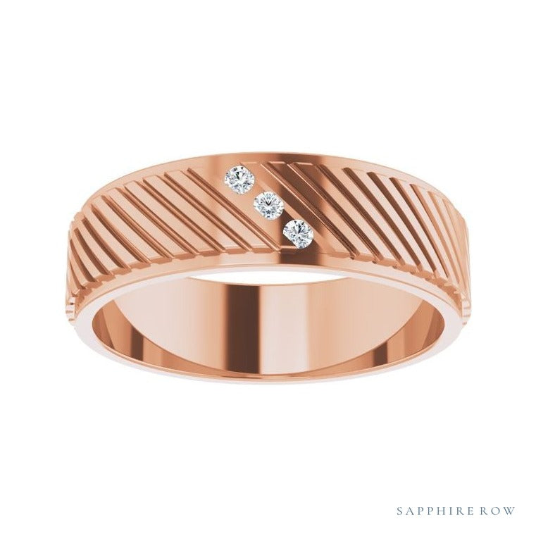 Sapphire Row Natural Diamond Diagonal-Groove Band - 14K Rose Gold, 8.5 (view 3)