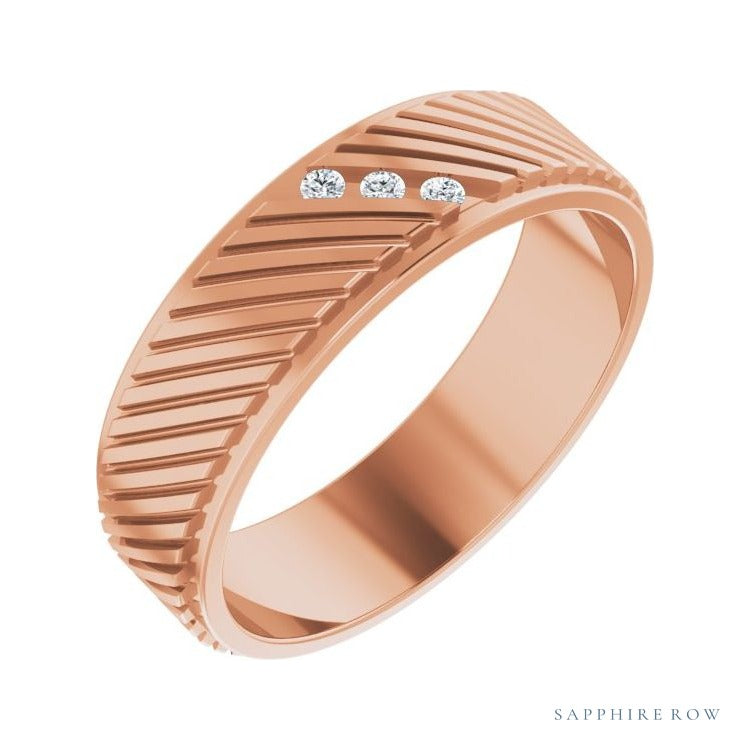 Sapphire Row Natural Diamond Diagonal-Groove Band - 14K Rose Gold, 9.5