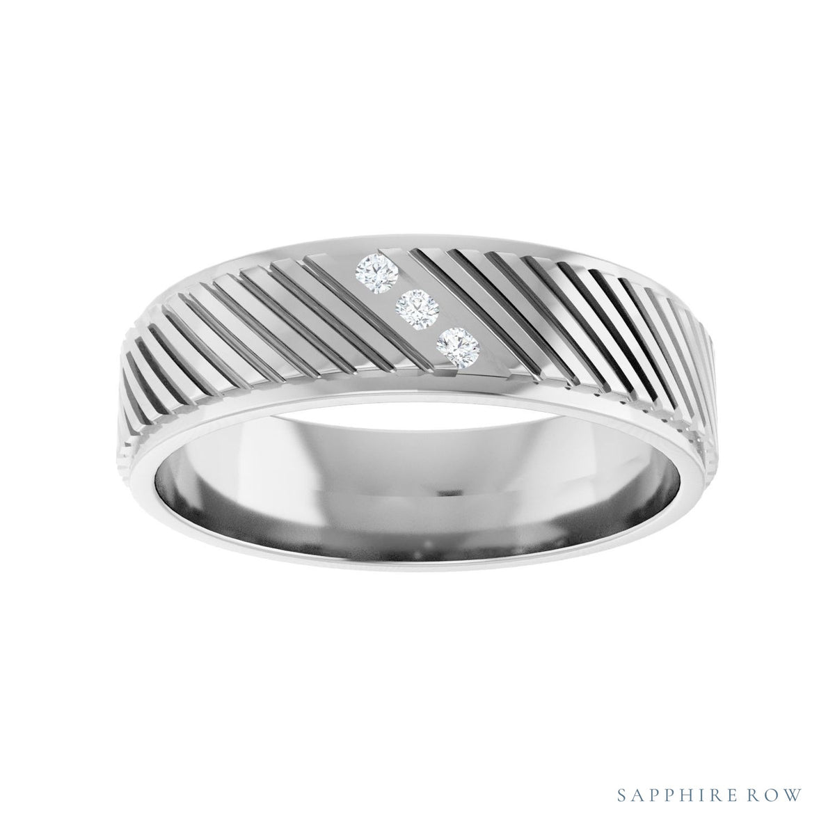 Sapphire Row Natural Diamond Diagonal-Groove Band - 14K White Gold, 10 (view 3)