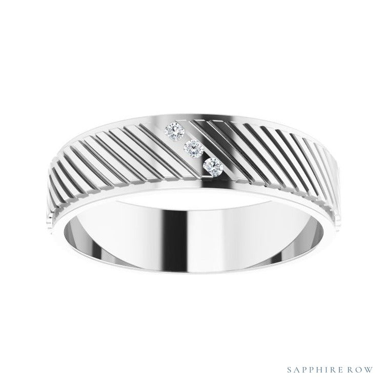 Sapphire Row Natural Diamond Diagonal-Groove Band - 14K White Gold, 11 (view 3)