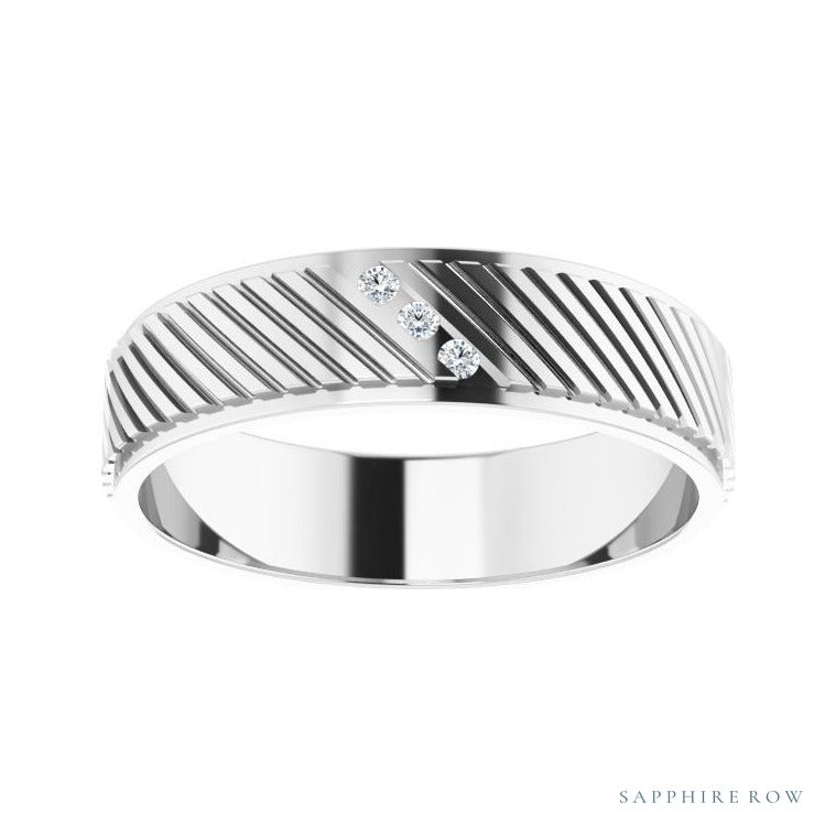 Sapphire Row Natural Diamond Diagonal-Groove Band - 14K White Gold, 12 (view 3)