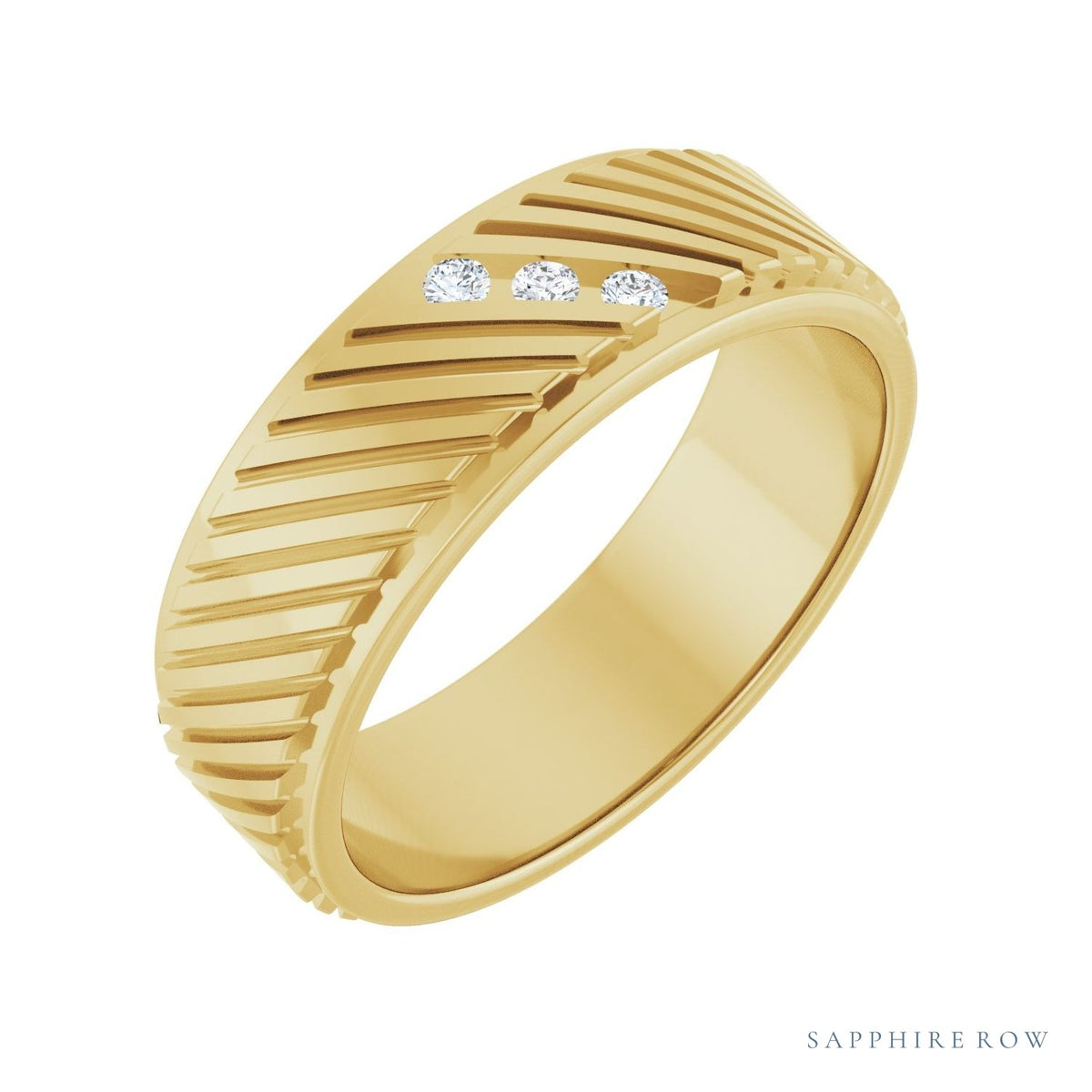 Sapphire Row Natural Diamond Diagonal-Groove Band - 14K Yellow Gold, 7