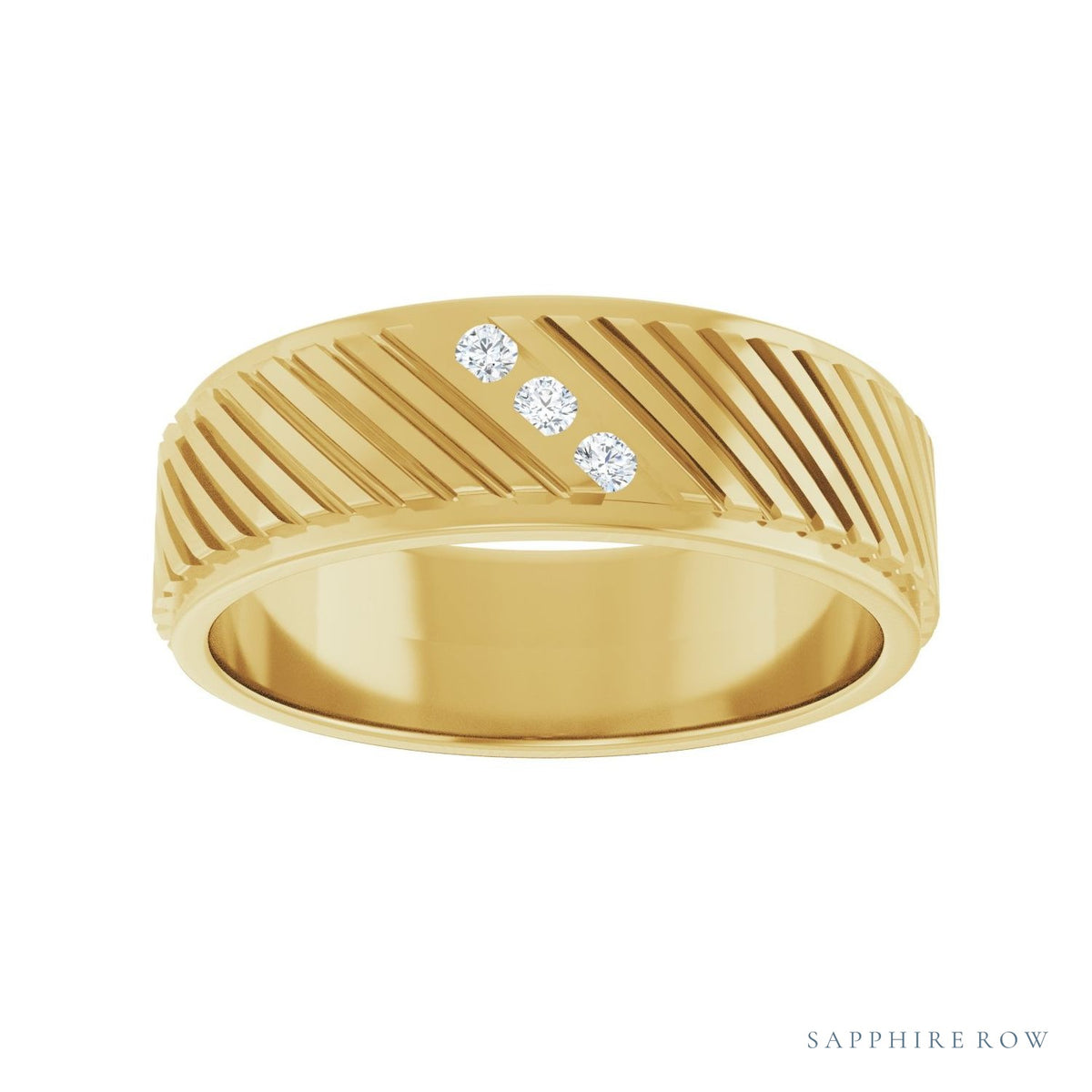 Sapphire Row Natural Diamond Diagonal-Groove Band - 14K Yellow Gold, 7 (view 3)