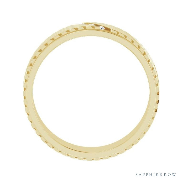 Sapphire Row Natural Diamond Diagonal-Groove Band - 14K Yellow Gold, 8 (view 2)