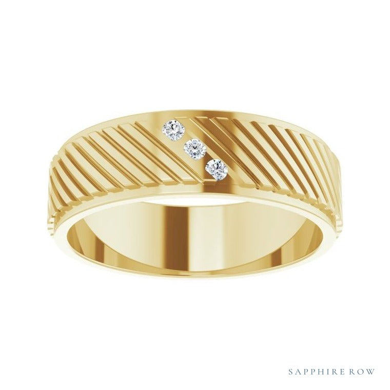 Sapphire Row Natural Diamond Diagonal-Groove Band - 14K Yellow Gold, 8 (view 3)