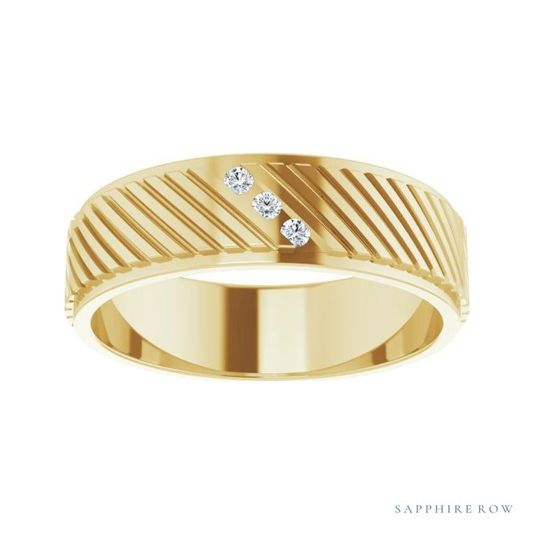 Sapphire Row Natural Diamond Diagonal-Groove Band - 14K Yellow Gold, 9 (view 3)