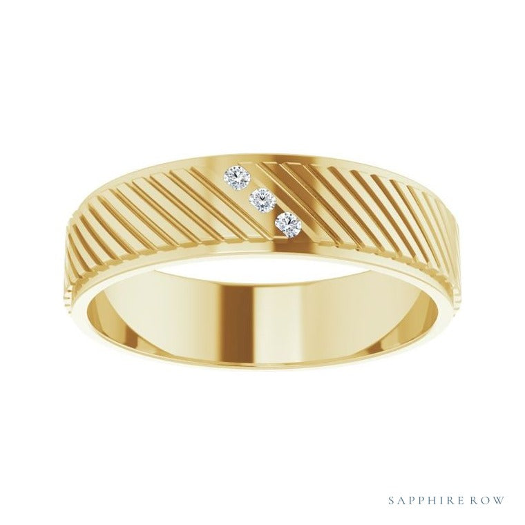 Sapphire Row Natural Diamond Diagonal-Groove Band - 14K Yellow Gold, 11.5 (view 3)