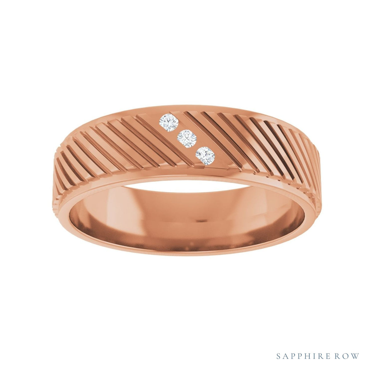 Sapphire Row Natural Diamond Diagonal-Groove Band - 14K Rose Gold, 10 (view 3)