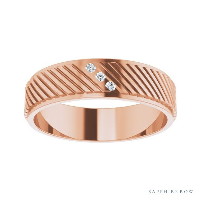 Sapphire Row Natural Diamond Diagonal-Groove Band - 14K Rose Gold, 11 (view 3)