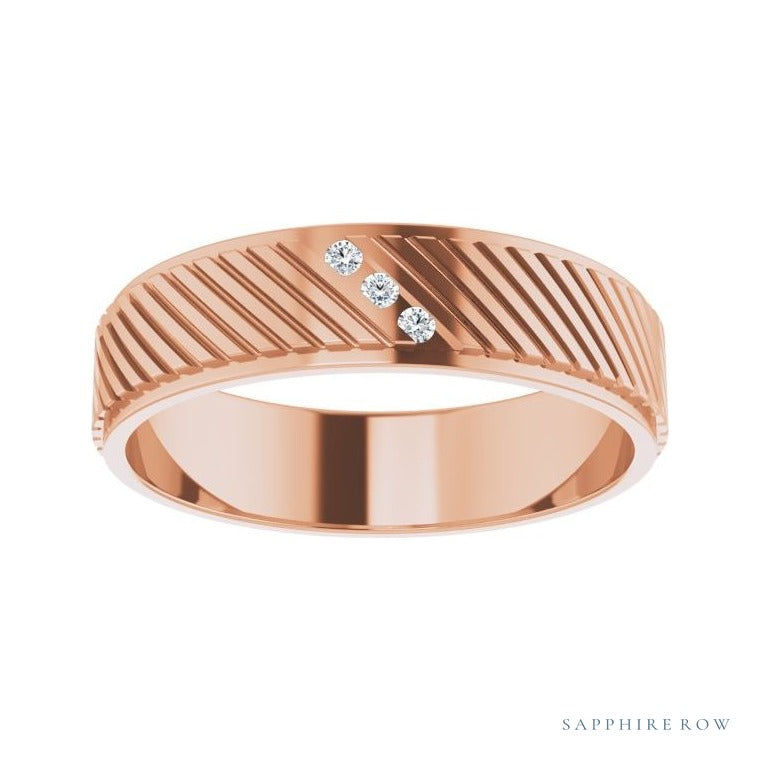 Sapphire Row Natural Diamond Diagonal-Groove Band - 14K Rose Gold, 12 (view 3)