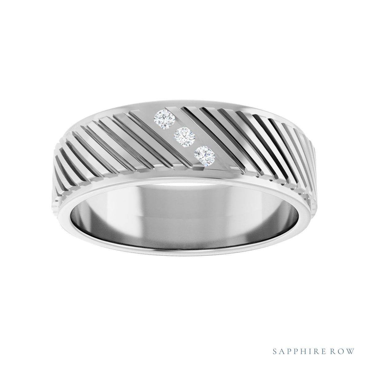 Sapphire Row Natural Diamond Diagonal-Groove Band - 14K White Gold, 7 (view 3)