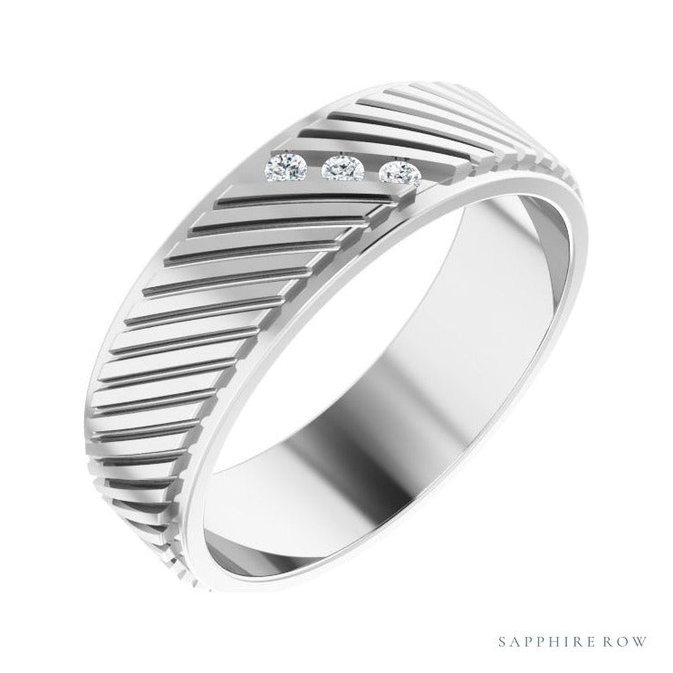 Sapphire Row Natural Diamond Diagonal-Groove Band - 14K White Gold, 8