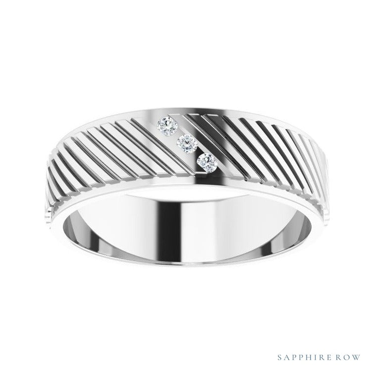 Sapphire Row Natural Diamond Diagonal-Groove Band - 14K White Gold, 9 (view 3)
