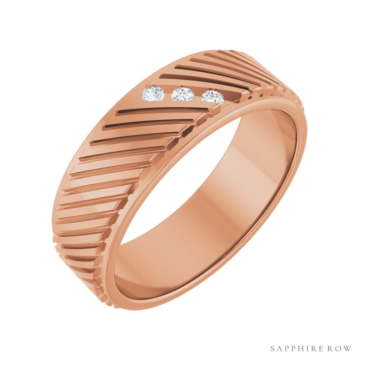 Sapphire Row Natural Diamond Diagonal-Groove Band - 14K Rose Gold, 7