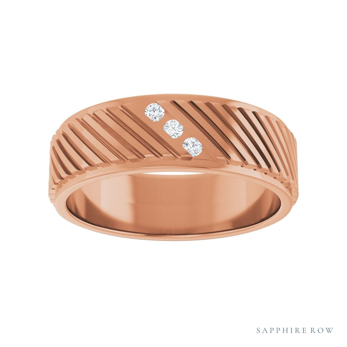 Sapphire Row Natural Diamond Diagonal-Groove Band - 14K Rose Gold, 7 (view 3)