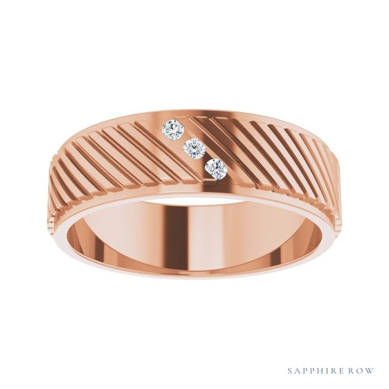 Sapphire Row Natural Diamond Diagonal-Groove Band - 14K Rose Gold, 8 (view 3)
