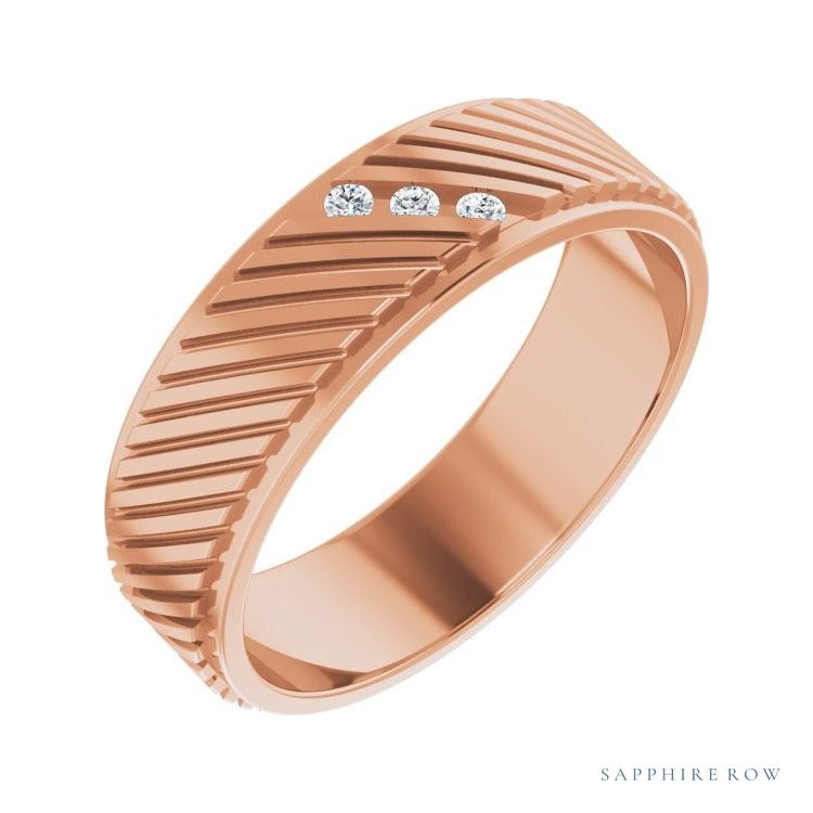 Sapphire Row Natural Diamond Diagonal-Groove Band - 14K Rose Gold, 9