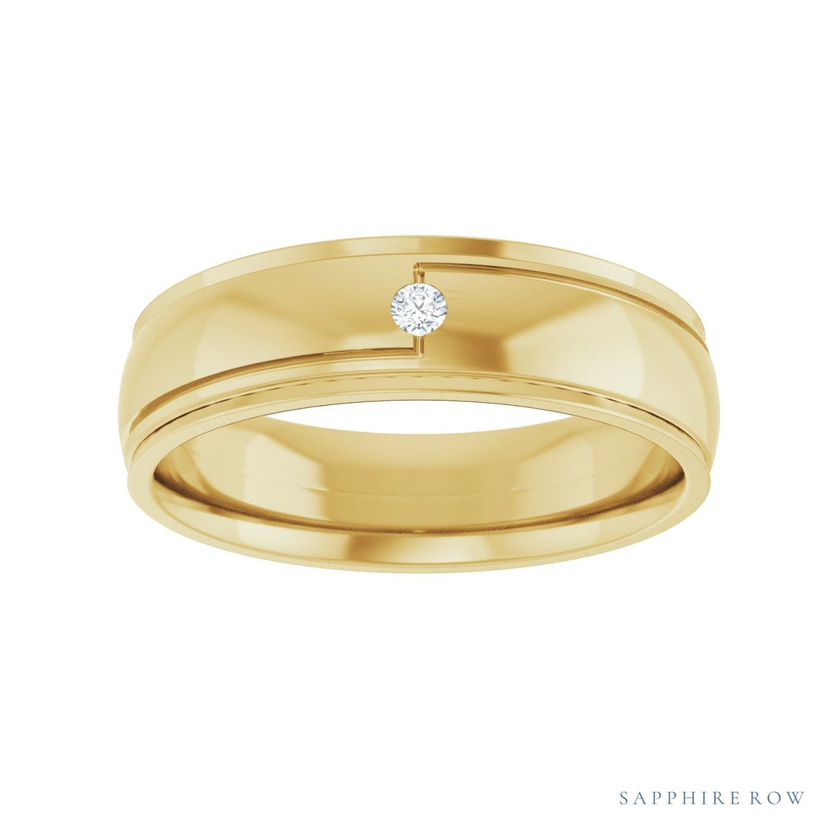 Sapphire Row Natural Diamond Stepped-Edge Groove Band - 14K Yellow Gold (view 3)