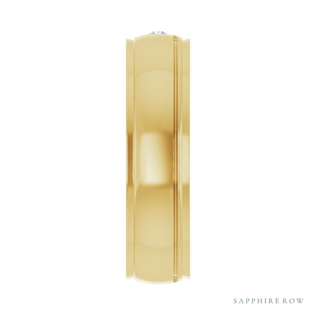 Sapphire Row Natural Diamond Stepped-Edge Groove Band - 14K Yellow Gold (view 4)