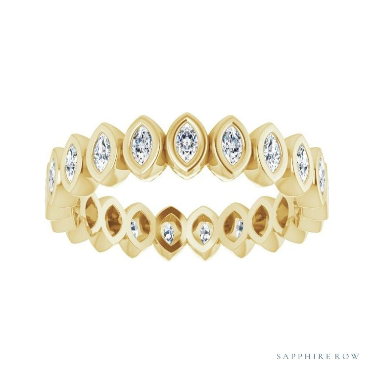 Sapphire Row Natural Diamond Marquise Bezel Band - 14K Yellow Gold, 3 × 1.5 mm · 5/8 ctw (view 3)