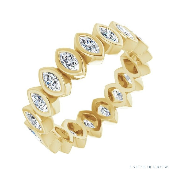 Sapphire Row Natural Diamond Marquise Bezel Band - 14K Yellow Gold, 4 × 2 mm · 1 3/8 ctw