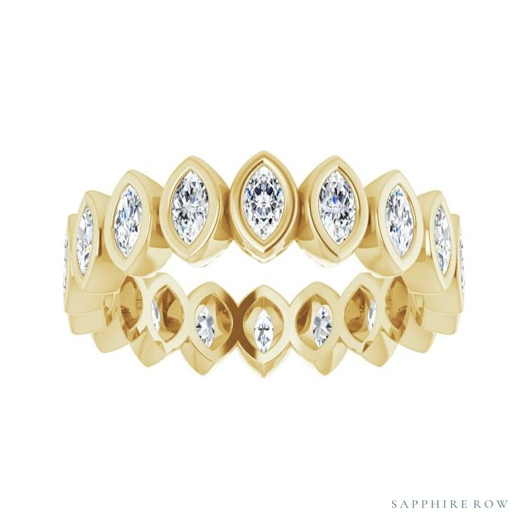 Sapphire Row Natural Diamond Marquise Bezel Band - 14K Yellow Gold, 4 × 2 mm · 1 3/8 ctw (view 3)