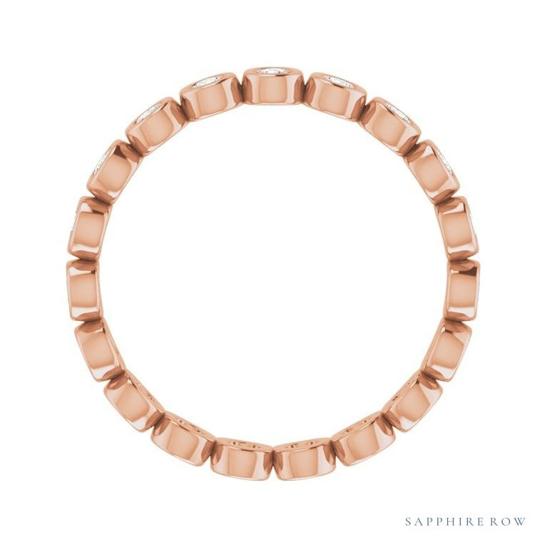 Sapphire Row Natural Diamond Round Station Band - 14K Rose Gold, 2 mm, 7 (view 2)