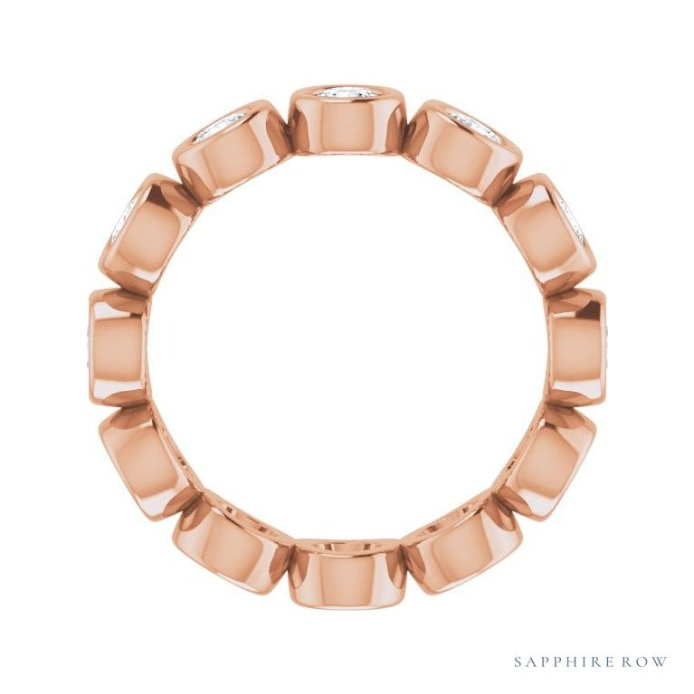 Sapphire Row Natural Diamond Round Station Band - 14K Rose Gold, 3 mm, 5 (view 2)