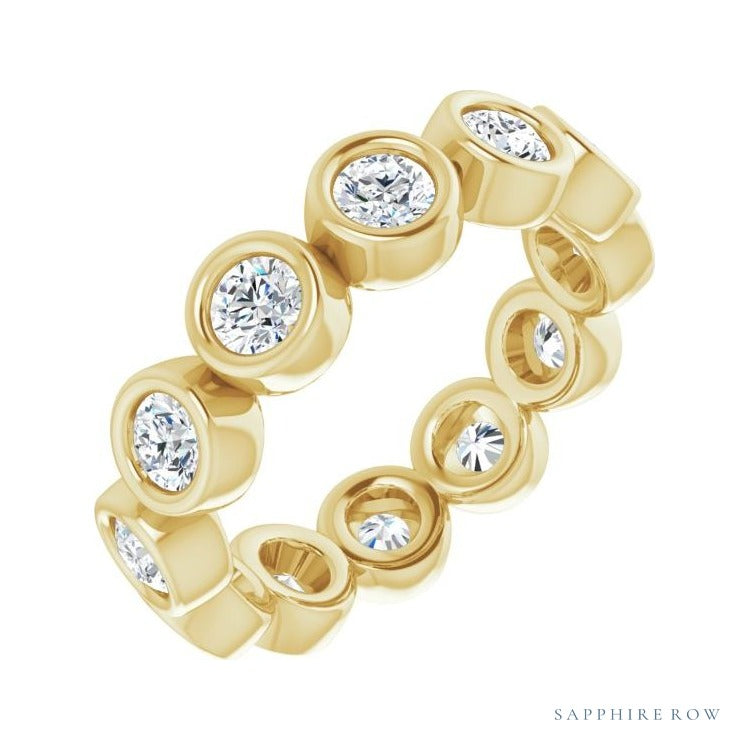 Sapphire Row Natural Diamond Round Station Band - 14K Yellow Gold, 3 mm