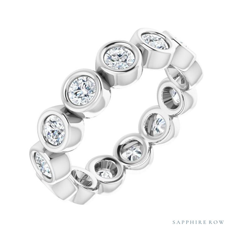 Sapphire Row Natural Diamond Round Station Band - 14K White Gold, 3 mm, 6