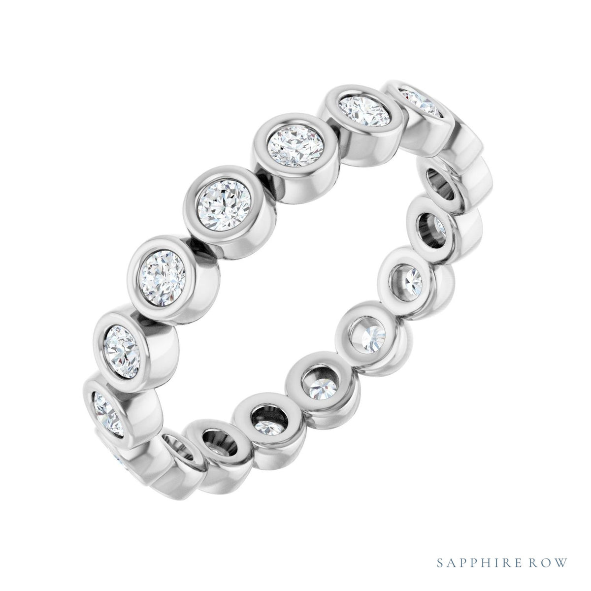 Sapphire Row Natural Diamond Round Station Band - Platinum, 2 mm, 5