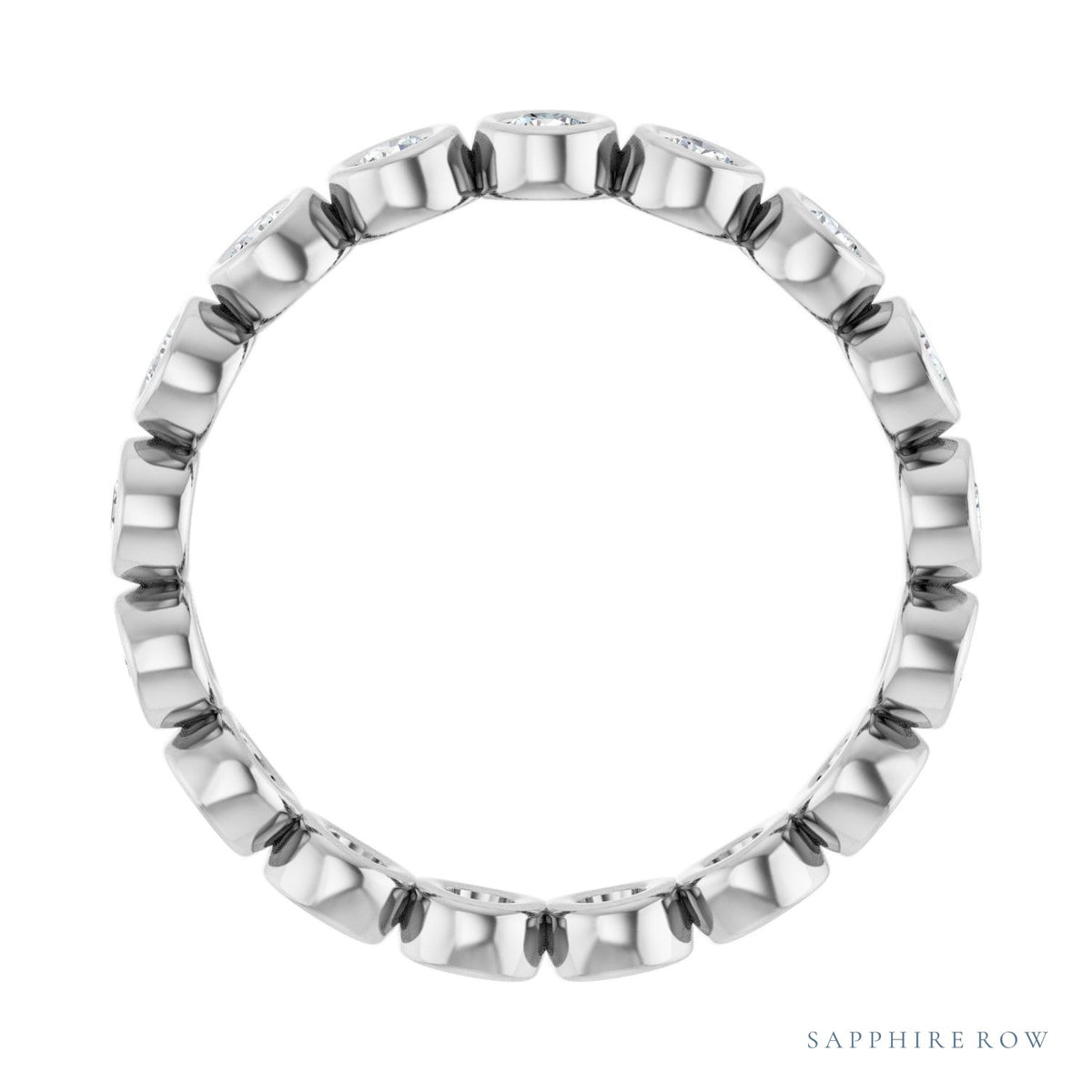 Sapphire Row Natural Diamond Round Station Band - Platinum, 2 mm, 5 (view 2)