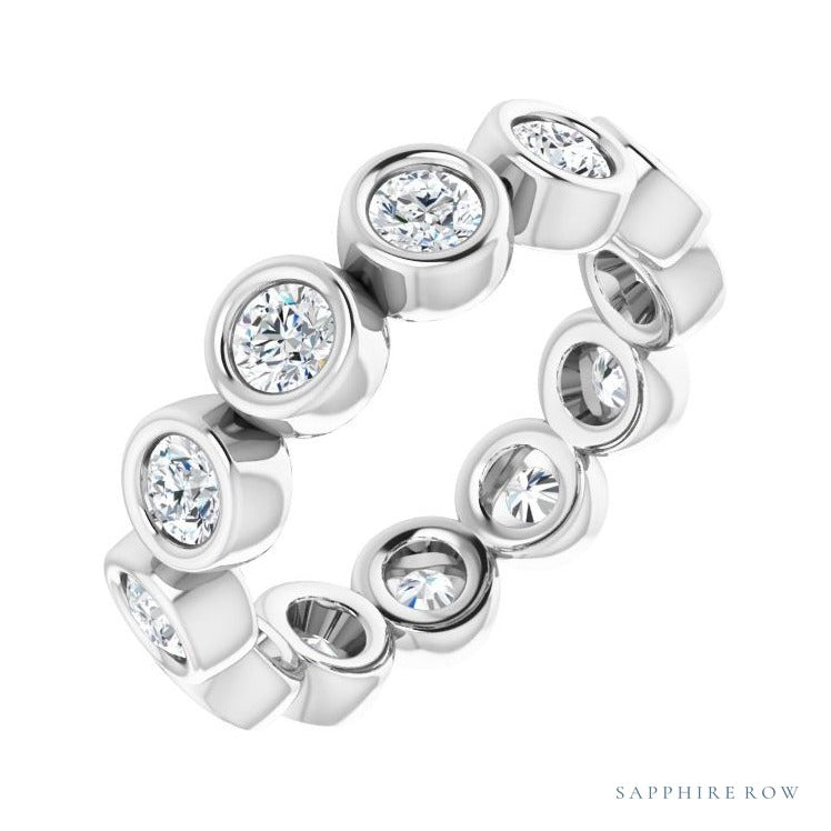 Sapphire Row Natural Diamond Round Station Band - Platinum, 3 mm, 5