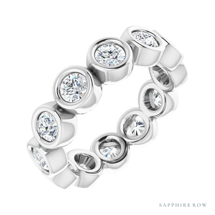 Sapphire Row Natural Diamond Round Station Band - Platinum, 3 mm, 7