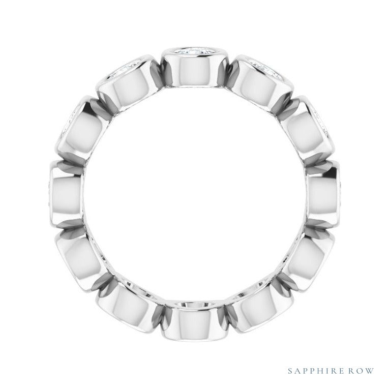 Sapphire Row Natural Diamond Round Station Band - Platinum, 3 mm, 7 (view 2)