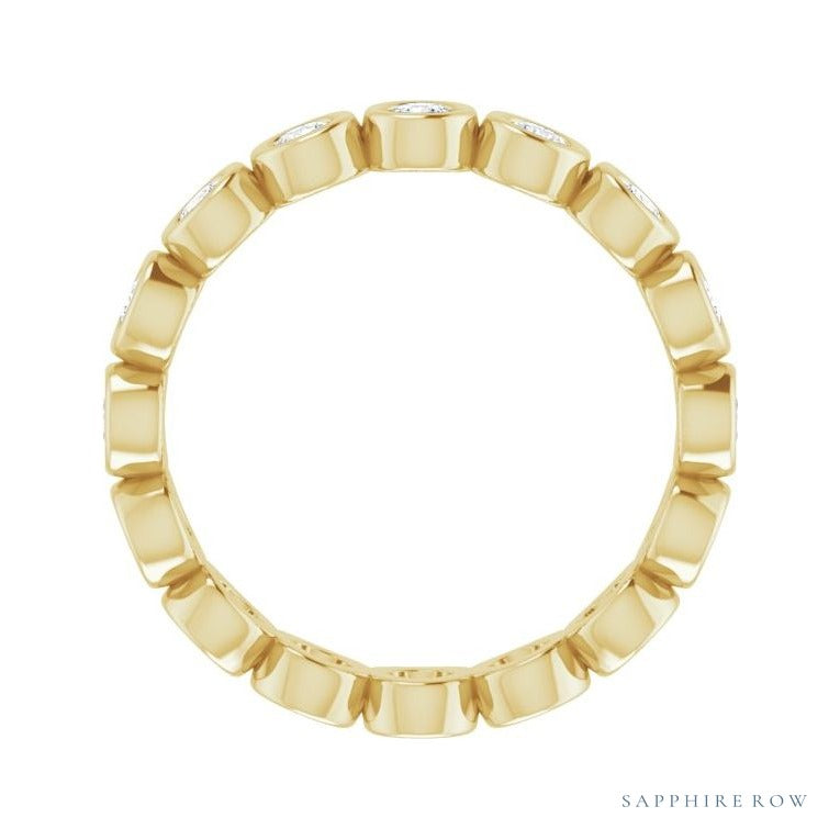 Sapphire Row Natural Diamond Round Station Band - 14K Yellow Gold, 2.25 mm, 5 (view 2)
