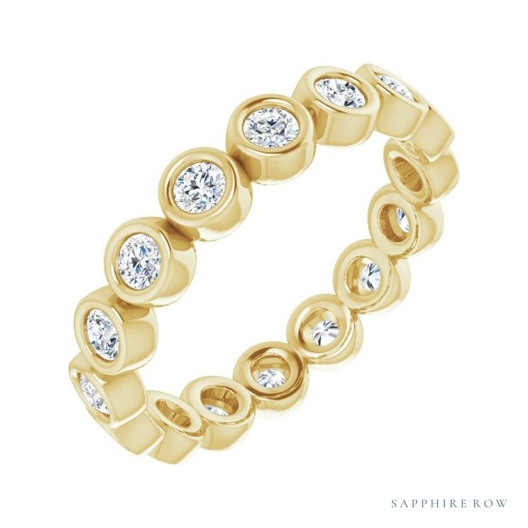 Sapphire Row Natural Diamond Round Station Band - 14K Yellow Gold, 2.25 mm, 6