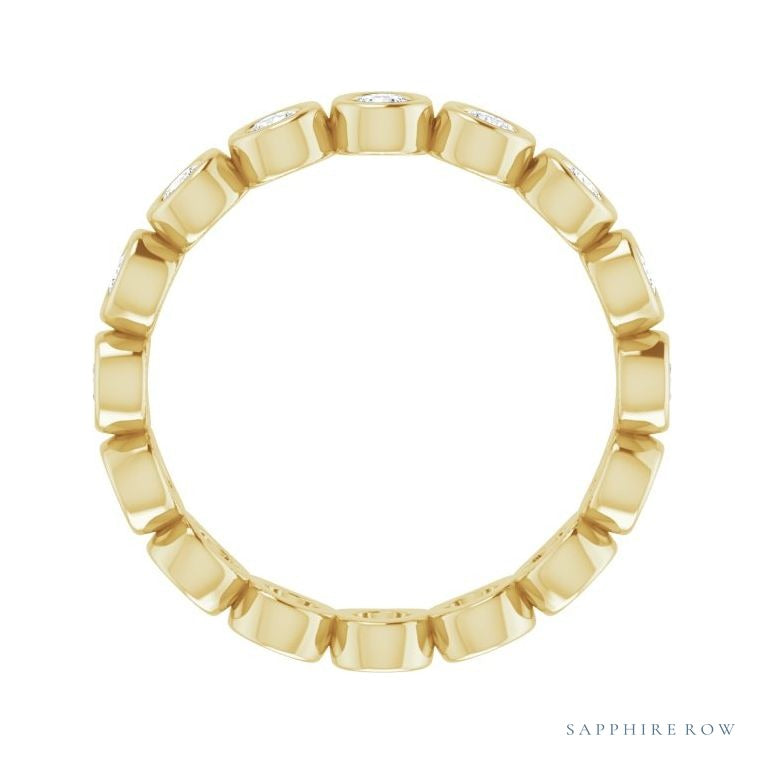 Sapphire Row Natural Diamond Round Station Band - 14K Yellow Gold, 2.25 mm, 7 (view 2)
